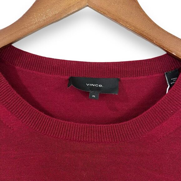NWT Vince Mens XL 100% Extra Fine Merino Wool Crew Neck Sweater Burgundy Red - Picture 2 of 7